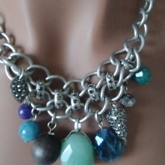 **Preowned Silver-Colored Necklace with Aqua & Blue Drop Pendants ๐ง๐ฟ** - Picture 3 of 11